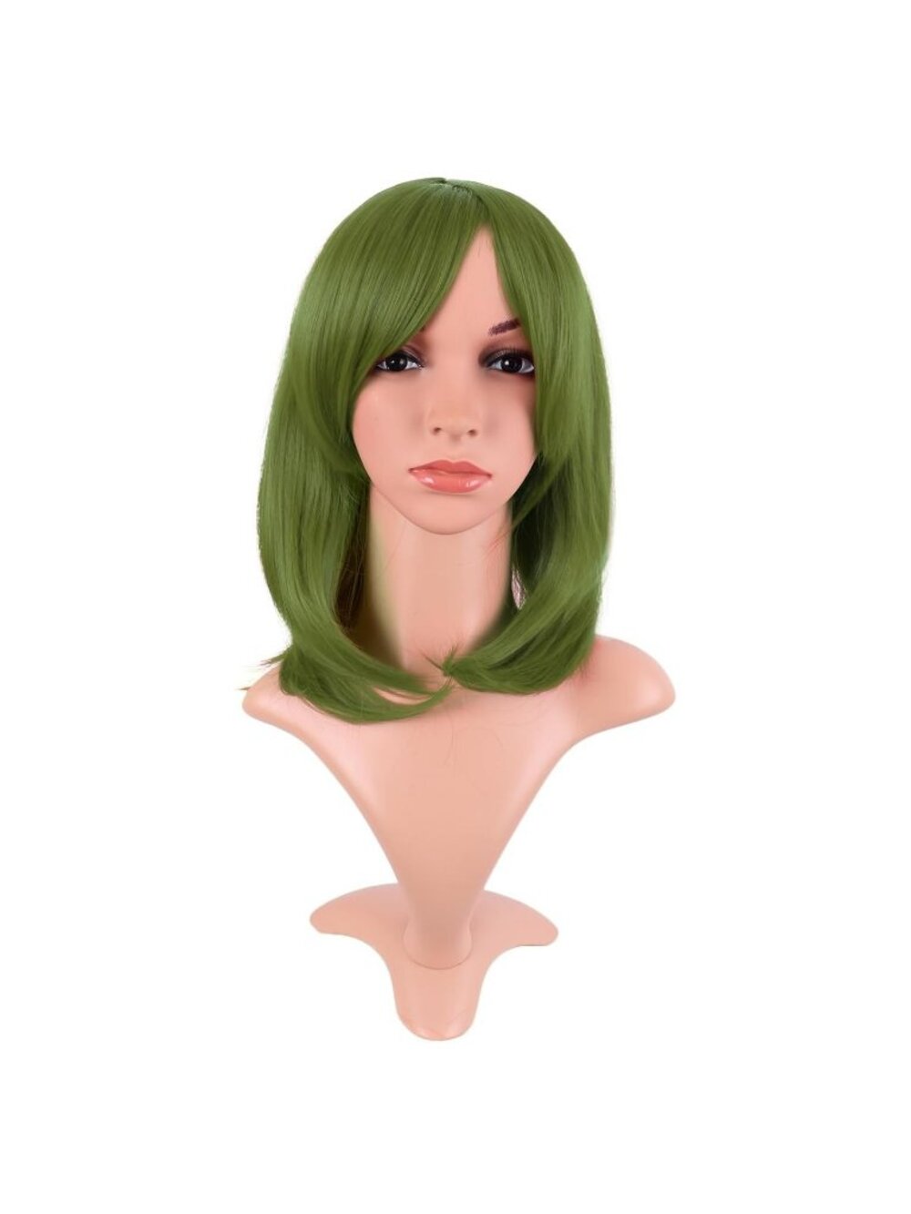 16Inch Women's Olive Green Fashion Bob Wig 40 cm Synthetic fiber Hair Side Bangs